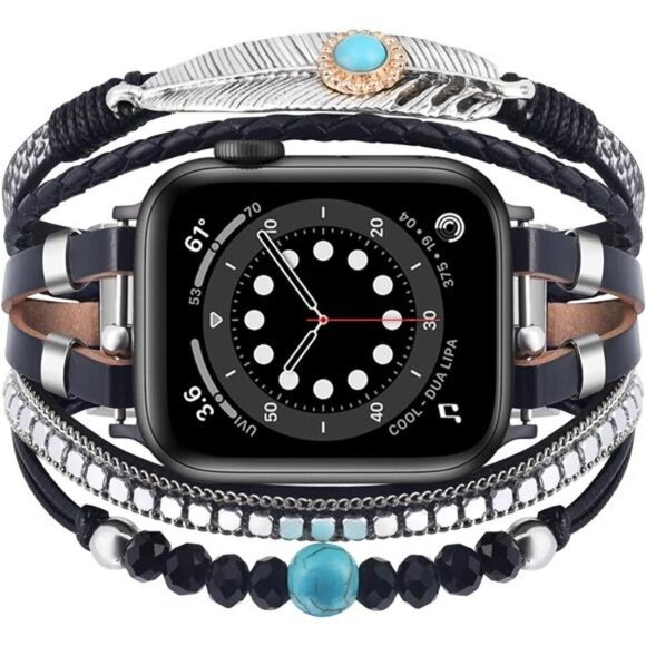 NEW Black Multilayer Beaded Apple Watch Band - Picture 1 of 6